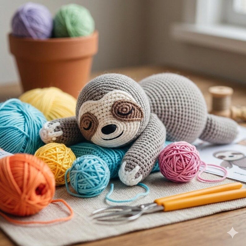Sleepy Sloth Crochet Pattern – Easy Amigurumi Lying Animal (PDF ...
