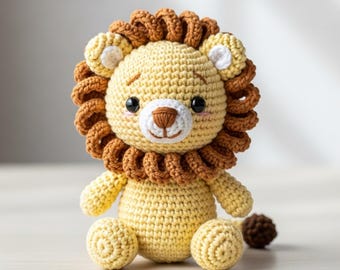 Patrón de León Amigurumi de Crochet – Juguete Safari Sentado (PDF para Principiantes Avanzados)