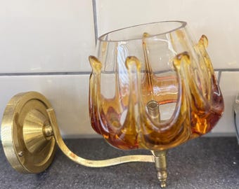 3 Vintage Mid Century Murano Glass Drip Light Shade Amber Overlay