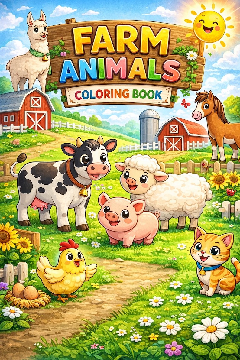 Farm Animals Coloring Book Printable – 12 Pages PDF – Kids Coloring ...