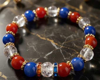 Patriotic Red White & Blue Crystal Beaded Bracelet – Handmade Patriotic Jewelry Gift for Her