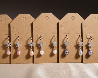 Freshwater Pearl Butterfly Drop Earrings – Sterling Silver Hoops, Crystal Charm, Bridal Jewelry