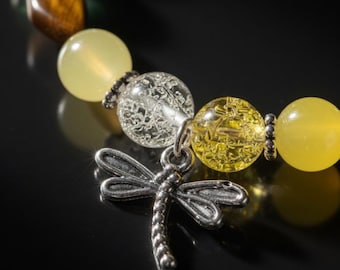 Handmade Tiger's Eye Crackled Glass Dragonfly Charm Bracelet