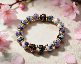 Handmade Cherry Blossom Beaded Bracelet – Japanese Inspired Marble Glass Jewelry