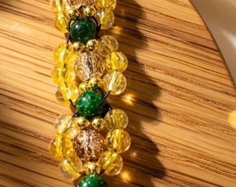 Handmade Yellow & Green Crystal Beaded Bracelet – Boho Chic Gemstone Jewelry Gift for Her
