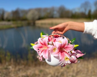 Bukiet ślubny – Elegancka torebka z realistycznymi kwiatami, pamiątka ślubna