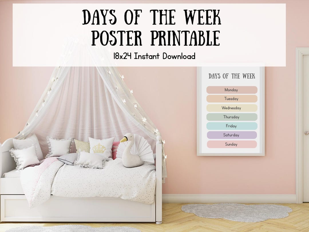 Days of the Week Poster Printable | Preschool Calendar Wall Art ...