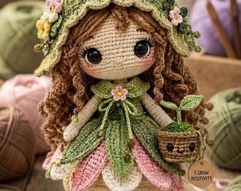 Crochet Forest Fairy Amigurumi Doll Pattern PDF, Woodland Girl with Leaf Dress, Cottagecore Plush Toy Tutorial