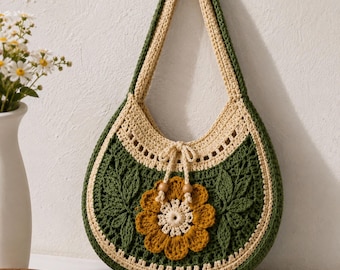 Crochet Bag luna Pattern PDF, Boho Shoulder Bag Pattern, Floral Crescent Purse, Modern Crochet Tote, Instant Download, Easy Crochet Project