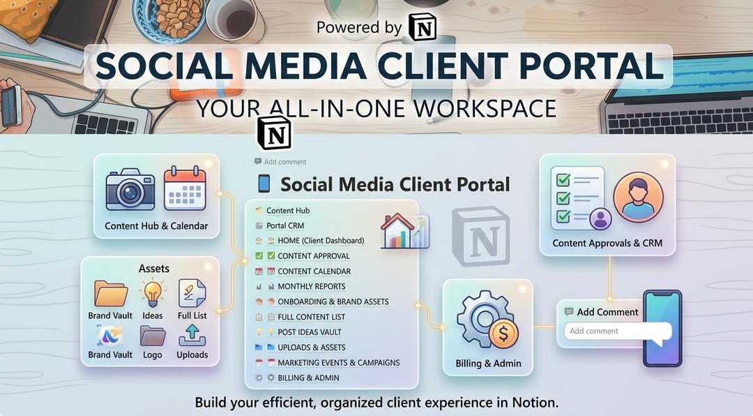 Notion Social Media Client Portal Template | Content Planner, CRM ...