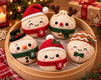 Crochet Christmas Dumpling Pattern, 5 in 1 Amigurumi PDF, Santa Snowman Reindeer Gingerbread, Holiday Crochet Pattern