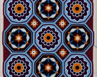 Crochet Blanket Pattern Midnight Bloom Hexagon PDF | Floral Granny Square Afghan | Mandala Throw | Instant Digital Download