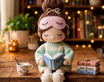 Crochet Sleepy Bookworm Amigurumi Doll Pattern PDF, Amigurumi Girl Doll Pattern, Cute Plush Doll Tutorial, Beginner Friendly Crochet Toy