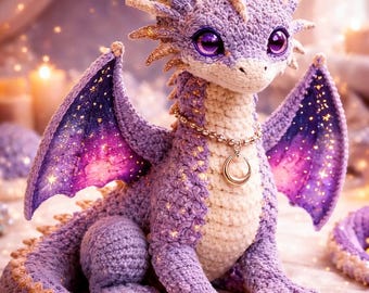 Patrón PDF de amigurumi de dragón realista a crochet | Peluche de dragón bebé de fantasía, alas y cuernos detallados | Nivel avanzado de bricolaje