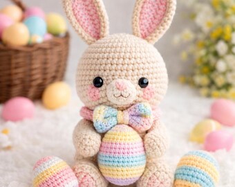 Crochet Bunny Easter Pattern PDF Guide | Amigurumi Bunny with Egg