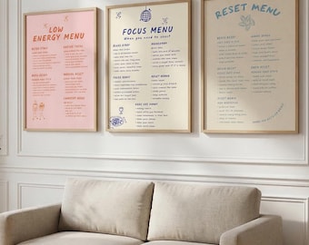 ADHD, Reset, Low Energy, Focus Menu Poster Set | ADHD Productivity Wall Art (Digital Download)