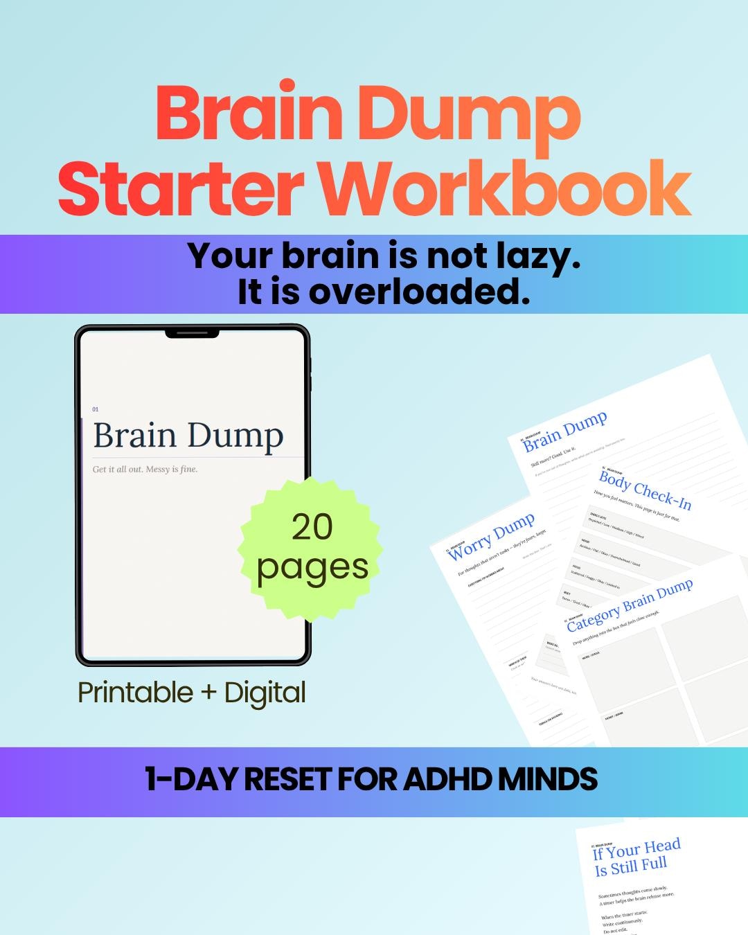 Brain Dump Printable Workbook, ADHD Planner for Overthinking Minds ...