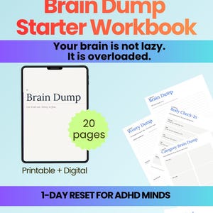 Brain Dump Printable Workbook, ADHD Planner for Overthinking Minds, Mental Clarity Worksheet, Printable + Digital
