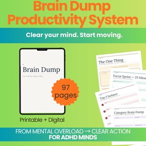Brain Dump Planner | ADHD Productivity System, Overthinking Reset Workbook (Digital Download)