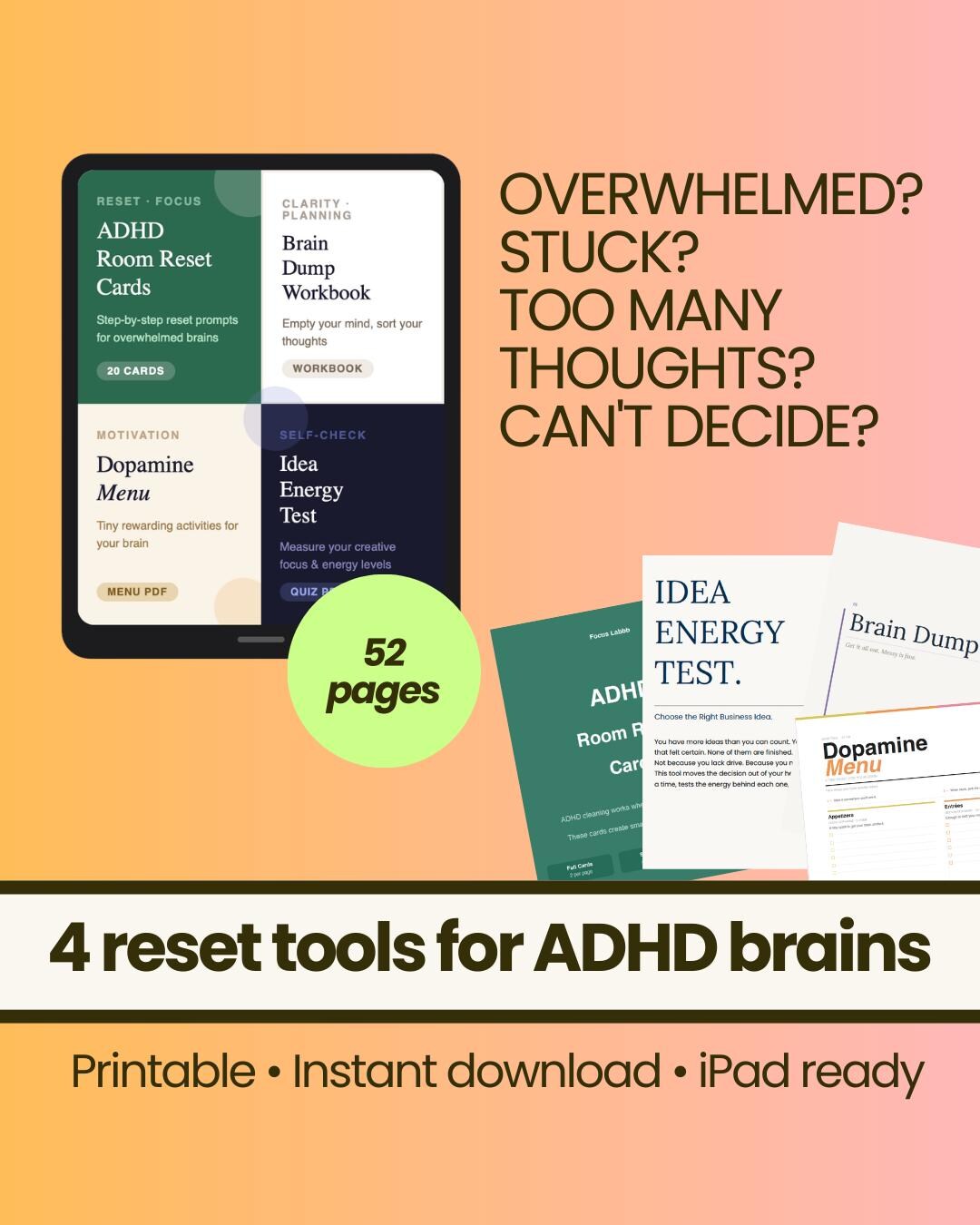 ADHD Reset Toolkit, Brain Dump, Dopamine Menu, Decision Tool (PDF) - Etsy