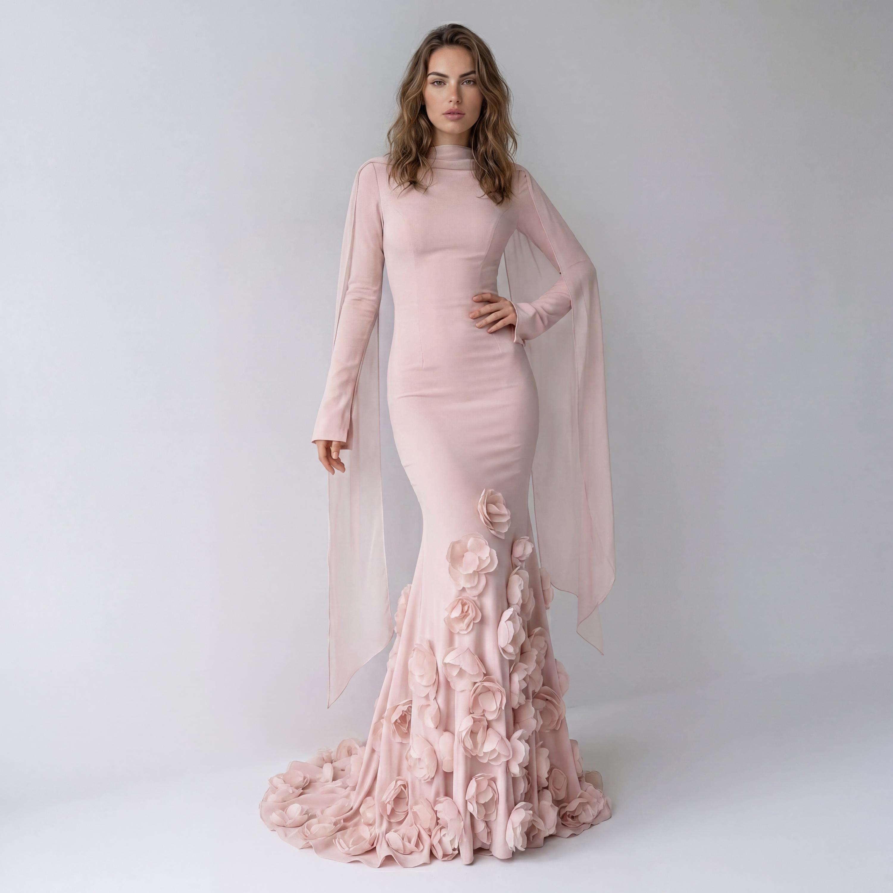 Long Sleeve Formal Pink Dress - Etsy