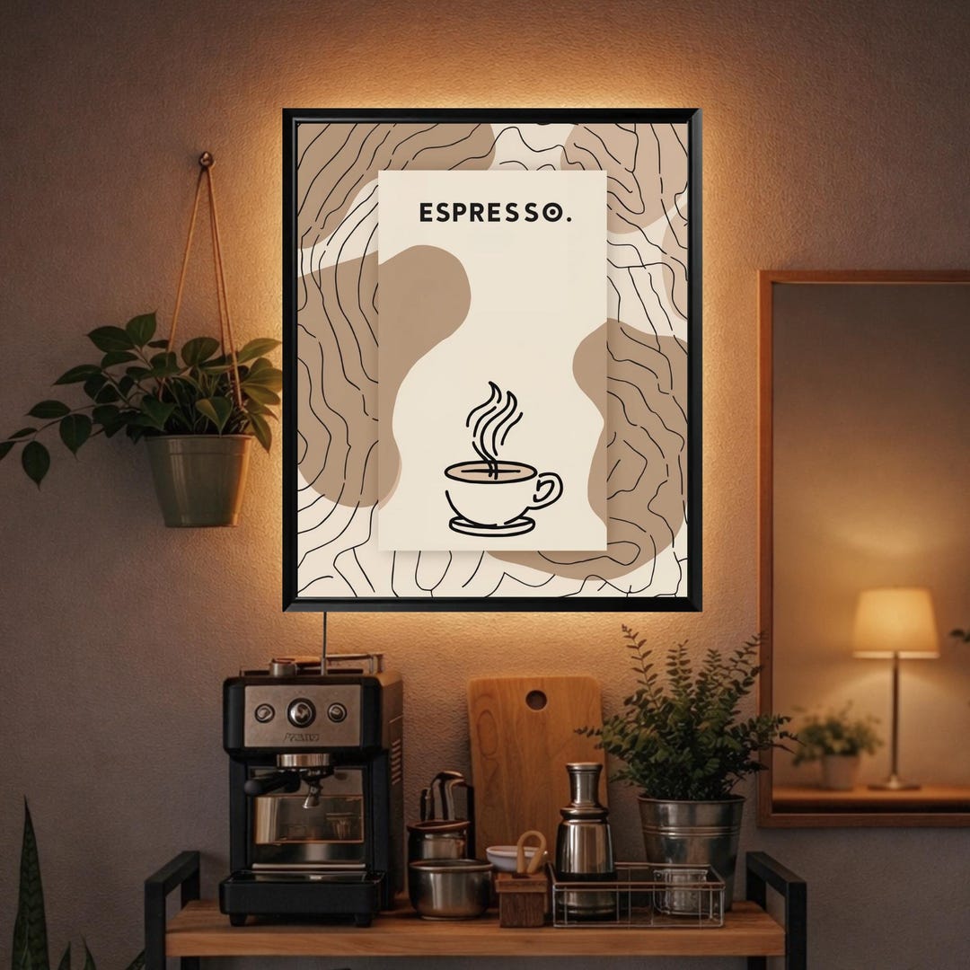 Minimalist Espresso Coffee Line Art Wall Art Coffee Bar Decor Backlit minimalist-espresso-coffee-line-art-wall-art-coffee-bar-decor-backlit