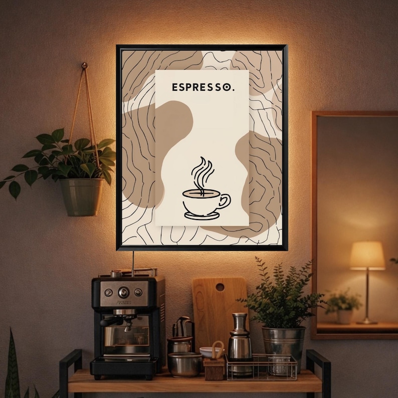 Minimalist Espresso Coffee Line Art Wall Art Coffee Bar Decor Backlit minimalist-espresso-coffee-line-art-wall-art-coffee-bar-decor-backlit