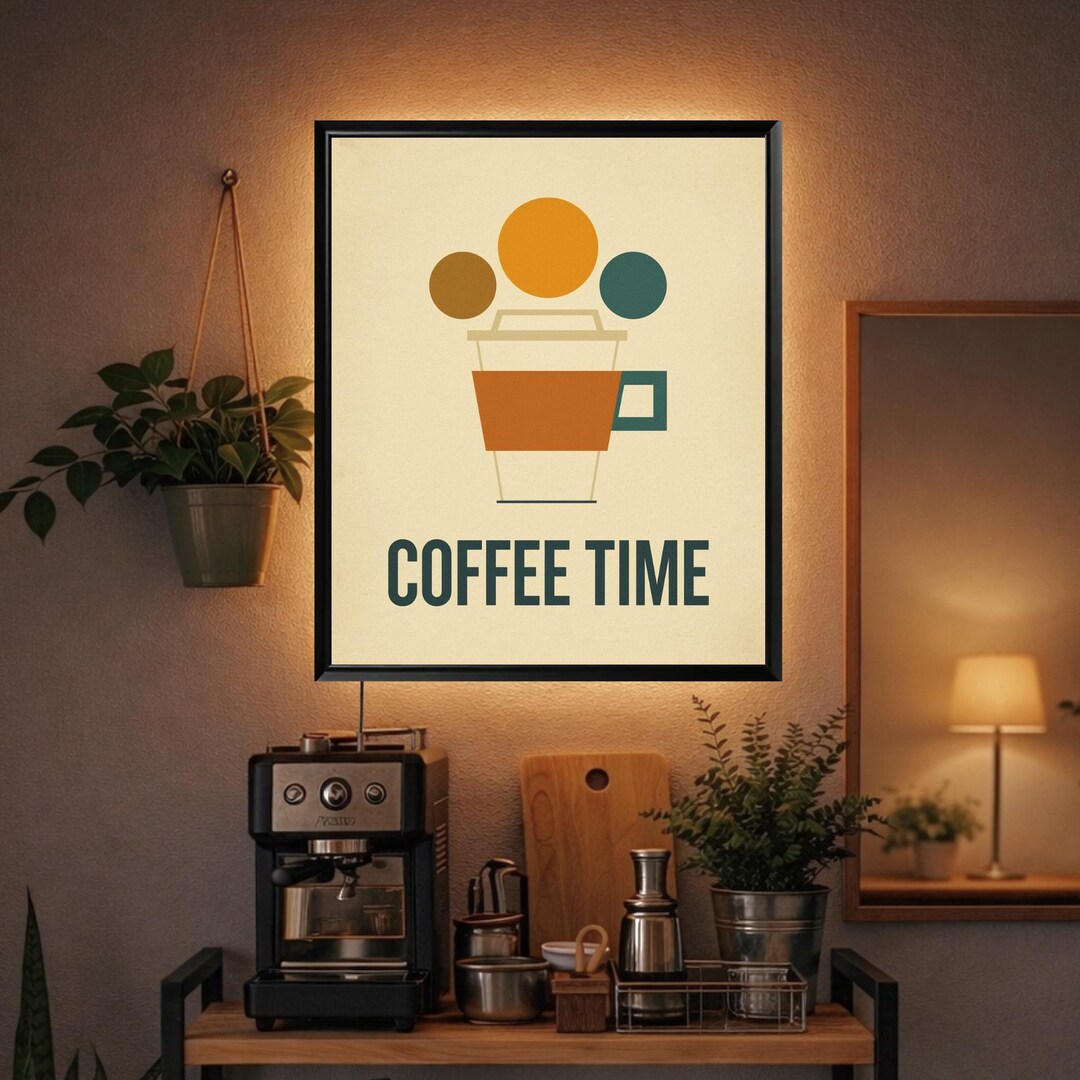 Time Frame Decors Coffee Time Poster LED Frame Wall Art, Minimalist Retro Kitchen Cafe ...