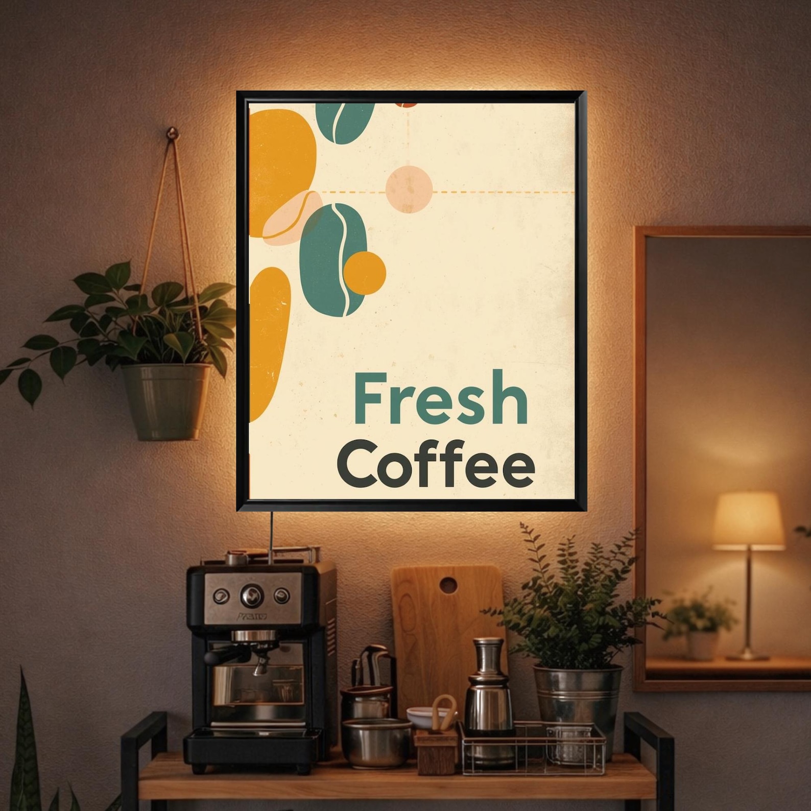 fresh-coffee-typography-wall-art-coffee-bar-decor-backlit-framed