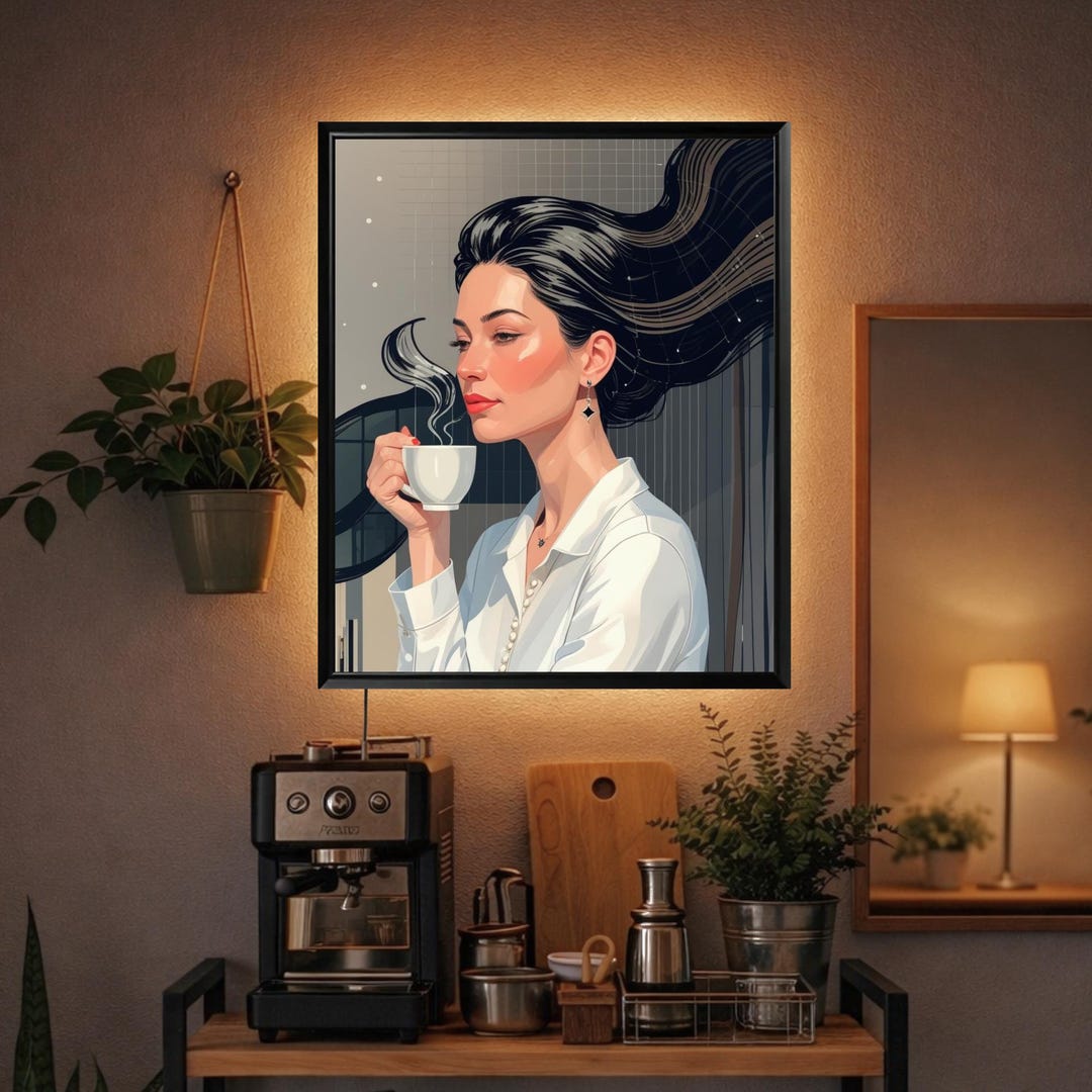 woman-coffee-art-wall-art-coffee-bar-decor-backlit-framed-night-light