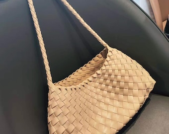Woven Leather Underarm Bag, Retro Shoulder Tote, Daily Commuter Bag