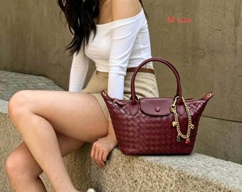 French Woven Leather Tote Bag, Multiway Crossbody & Shoulder Handbag, Stylish Everyday Purse, Unique Birthday Gift for Her