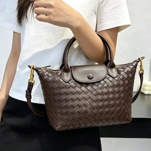 French Woven Leather Tote Bag, Multiway Crossbody Shoulder Handbag, Stylish Everyday Purse, Minimalist Bag, Unique Birthday Gift for Her