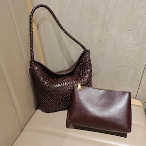 Handwoven Vintage Vegan Leather Mini Tote Bag ,  Multiway Lightweight Shoulder Bag, Chic Hobo & Bucket Purse, Gift for Her