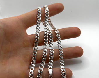 925 Sterling Silver Curb Chain Necklace, Solid 5mm Wide 50cm Italian Link Choker, Modern Unisex Men Everyday Minimalist Layering Jewelry