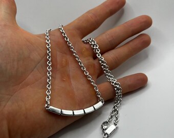 Kalevala Pitkos Necklace Sterling Silver Modernist Curved Bar Finnish Chain Scandinavian Jewelry Unique Birthday Gift Unisex Statement