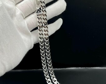 Sterling Silver Curb Chain Necklace Heavy Solid 925 Link Men Women Unisex Jewelry Unique Birthday Gift Statement Piece 50cm 7.5mm