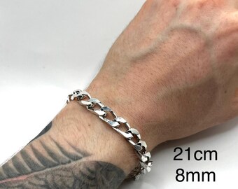 Sterling Silver Curb Chain Bracelet Modern Solid 925 Heavy Link Men Women Unisex Jewelry Unique Birthday Gift Statement Piece