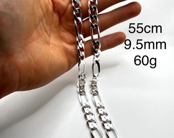 Sterling Silver Figaro Chain Necklace Heavy Solid 925 Link Men Women Unisex Jewelry Unique Birthday Gift Bold Statement Piece