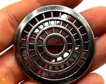 Kalevala 916 Silver Brooch Vintage 1962 Finnish Modernist Round Wheel Pin Scandinavian Jewelry Solki Unique Birthday Gift Her