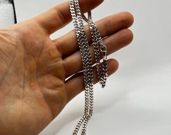 Modern 925 Sterling Silver Curb Chain Necklace, Solid Flat Cuban Link, 55cm Long 4mm Wide, Sleek Unisex Everyday Statement Collar Gift