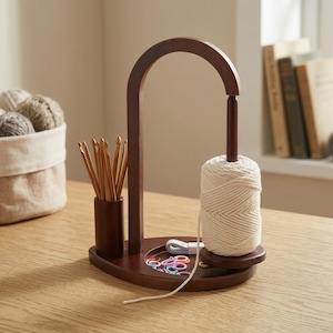 Solid Wood Rotating Yarn Holder | Knitting Crochet Craft Organizer Stand