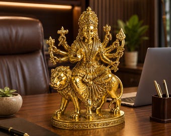Handcrafted Brass Durga Maa Idol on Lion | Hindu Goddess Statue, Home Temple Decor