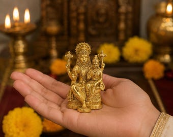Handcrafted Brass Narasimha Lakshmi Idol | Traditional Hindu Sculpture, Spiritual Decor