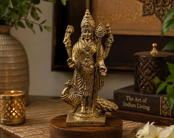 Handcrafted Brass Murugan Idol with Peacock | South Indian God Murti Home Temple Decor