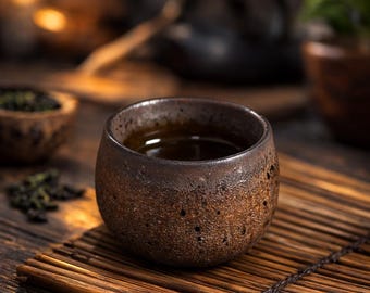 Handgemaakte Japanse keramische theekop – rustiek aardewerk Yunomi for Zen Tea Rituals