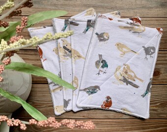 Paperless Towels Reusable Cloth birds Flannel Set of 4