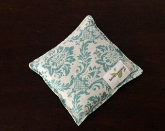 Flaxseed Filled Owie bags, Ouchie Bags, Natural Hot/Cold Therapy Packs Blue Turquoise Damask