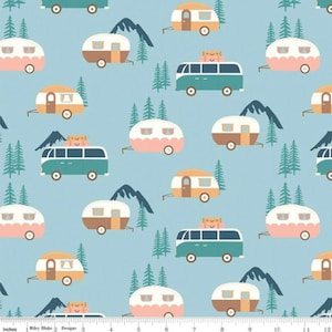 Live love glamp trailers mist  Riley Blake quilting camper trailer cotton fabric