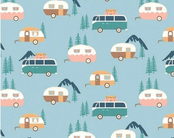 Live love glamping trailers mist  Riley Blake quilting camper trailer cotton fabric
